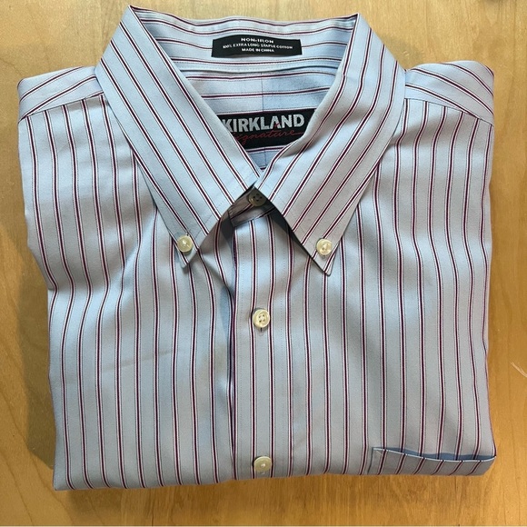 Kirkland Signature Mens Dress Shirt Non Iron Long Sleeve 18/36 Blue/Maroon EUC - Picture 1 of 16